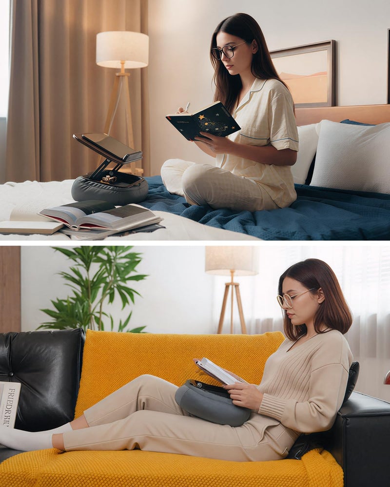 Viozon Lap Book Pillow Stand with Storage, Adjustable Beanbag Reading Pillow with Dark Wood Panel, Multi-Angle Book Holder for Hands-Free Reading in Bed or Sofa,Book Lover Essential,Soft Cushion - Image 2